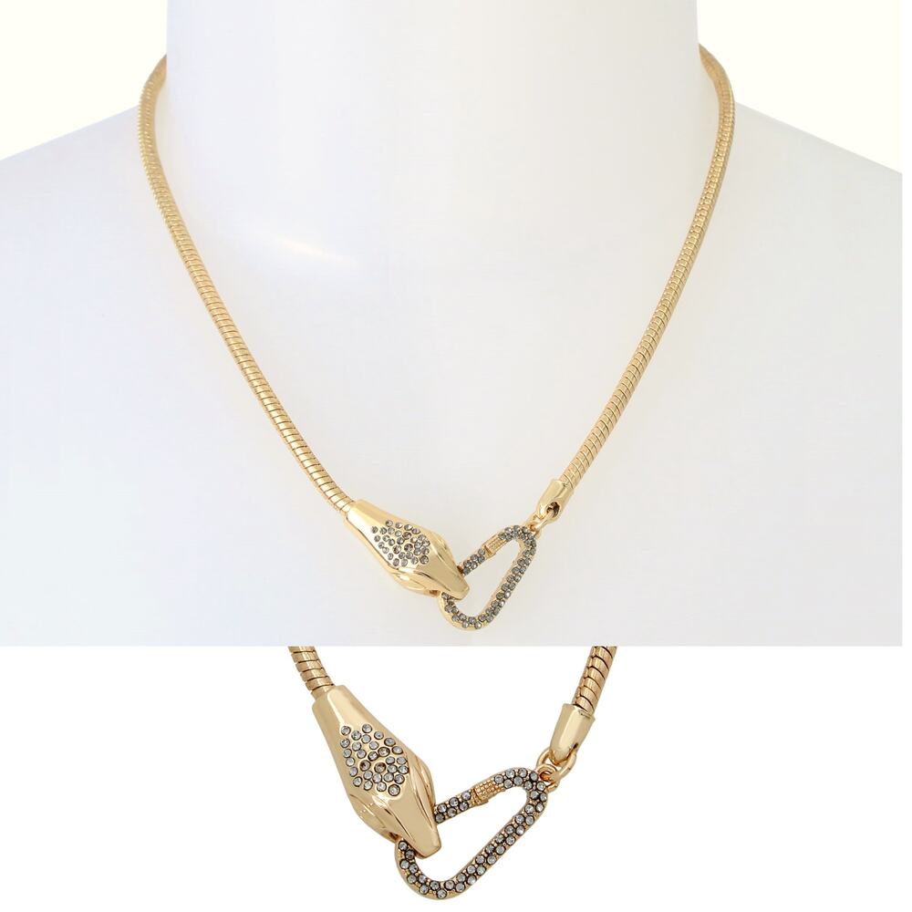 NEW All Saints AllSaints Snake Head Necklace Gold‎ Tone Glass Crystal Carabiner